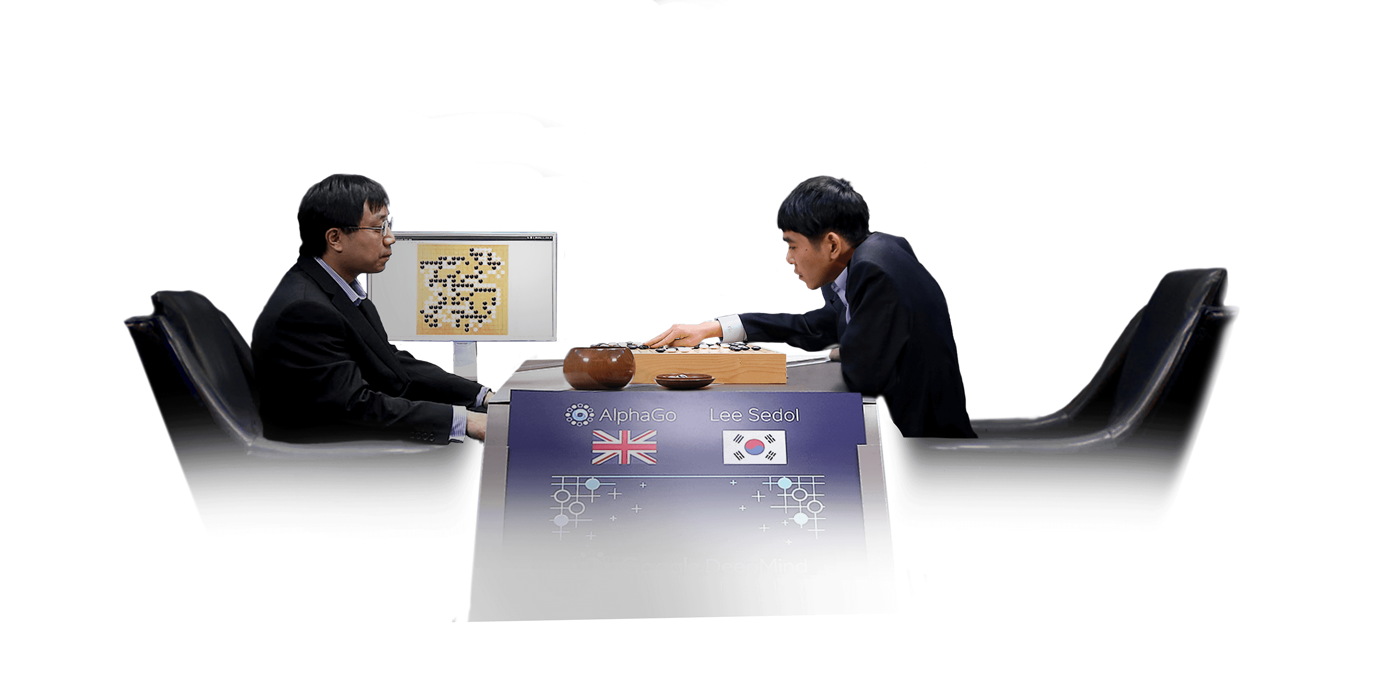 AlphaGo and Lee Sedol playing Go